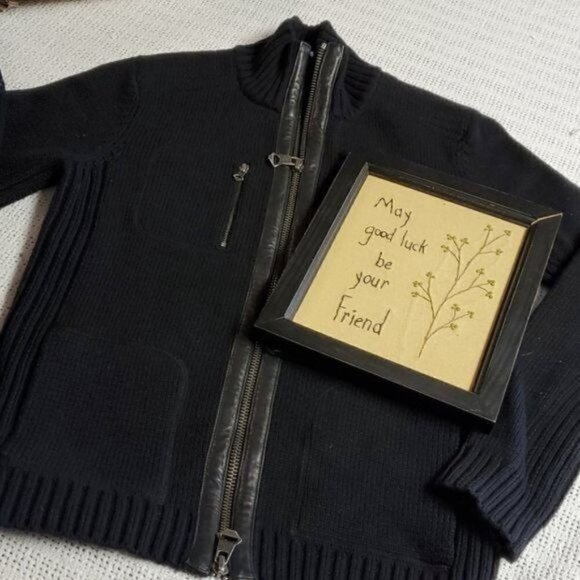 Ralph Lauren Lauren Jean Co Full‎ Zip Leather Embellishments Sweater Sz S Jacket - Picture 2 of 11